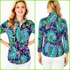 Lilly Pulitzer Womens Sz 2XL Leona Zip Up Jacket Take Me To The Sea Print UPF 50